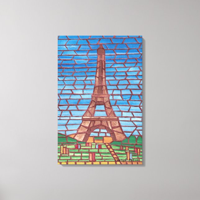 Mosaic Painting of Eiffel Tower Wrapped Canvas (Front)