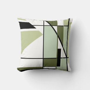 Mosaic Pale Green Black White Geometric Abstract Cushion