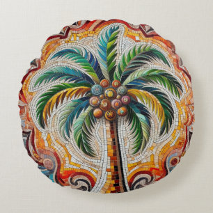 Mosaic Palm Tree Design  Round Cushion