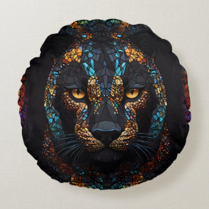 Mosaic Panther Art Round Cushion