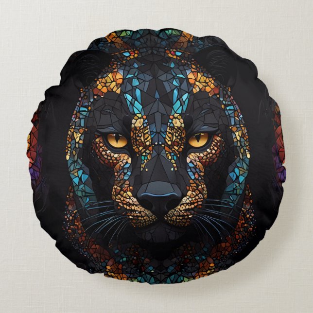 Mosaic Panther Art Round Cushion (Front)
