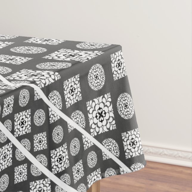 Mosaic Pattern 02.BW DGrey BG Tablecloth (In Situ)