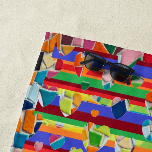 Mosaic Pattern Abstract Heart Beach Towel (In Situ)