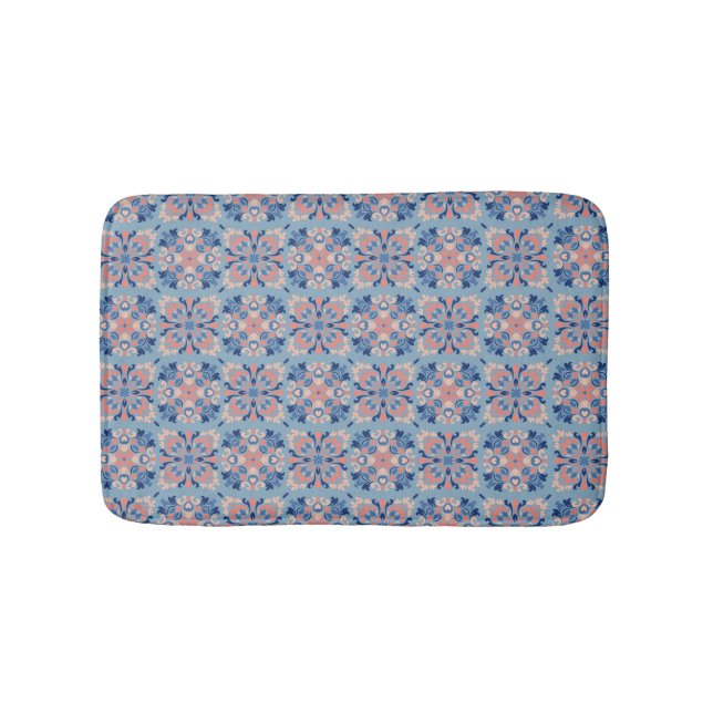 Mosaic Pattern Dusty Blue Bath Mat (Front)