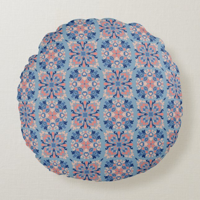 Mosaic Pattern Dusty Blue Round Cushion (Front)
