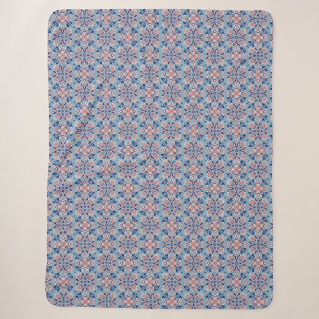 Mosaic Pattern Dusty Blue Sherpa Blanket (Front)