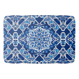 Mosaic Pattern in Indigo and Cobalt Blue Bath Mat