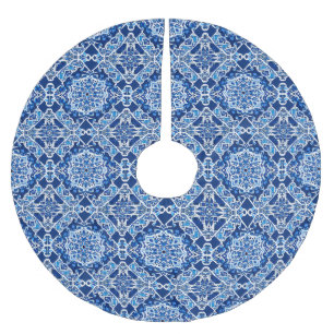 Mosaic Pattern in Indigo and Cobalt Blue Brushed Polyester Tree Skirt