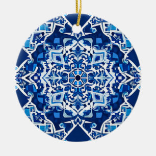 Mosaic Pattern in Indigo and Cobalt Blue Ceramic Tree Decoration