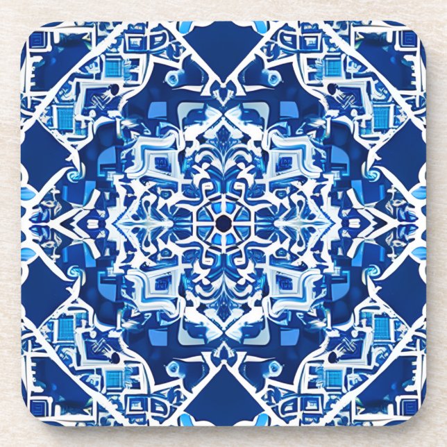 Mosaic Pattern in Indigo and Cobalt Blue Coaster (Front)