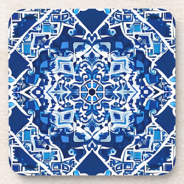 Mosaic Pattern in Indigo and Cobalt Blue   Coaster (Front)