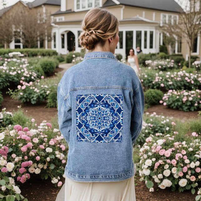 Mosaic Pattern in Indigo and Cobalt Blue Denim Jacket (Wedding Back)