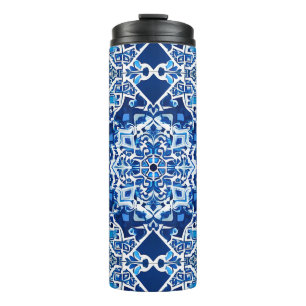 Mosaic Pattern in Indigo and Cobalt Blue Thermal Tumbler