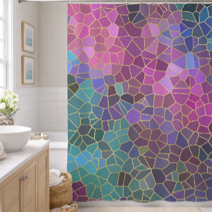 Mosaic Pattern of Pink Purple Teal Blue Green Gold Shower Curtain
