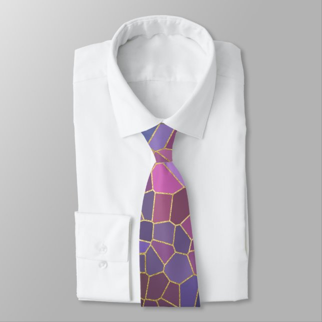 Mosaic Pattern of Pink Purple Teal Blue Green Gold Tie (Tied)