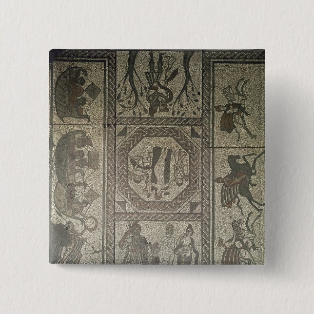 Mosaic pavement from the Roman villa at Low 15 Cm Square Badge (Front)