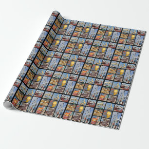 Mosaic photos of objects in harbor poster wrapping paper