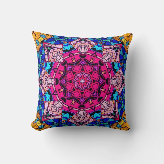 Mosaic Pink Mandala Floral Psychedelic Retro  Cushion (Front)