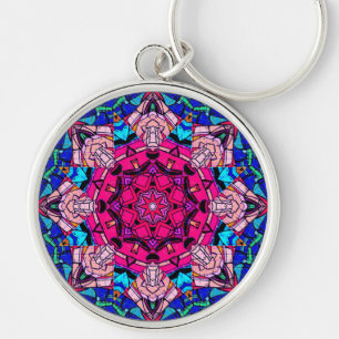 Mosaic Pink Mandala Floral Psychedelic Retro Key Ring
