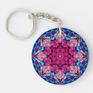 Mosaic Pink Mandala Floral Psychedelic Retro Key Ring