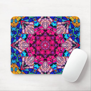 Mosaic Pink Mandala Floral Psychedelic Retro Mouse Mat