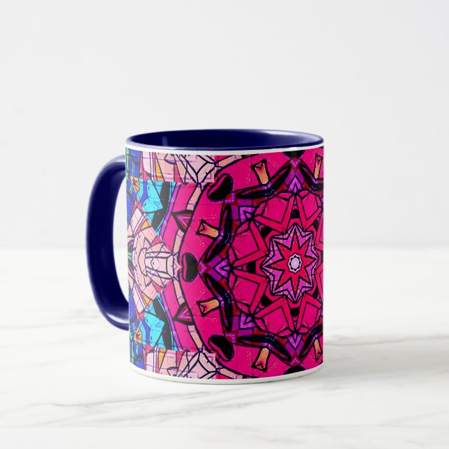 Mosaic Pink Mandala Floral Psychedelic Retro  Mug (Front Left)