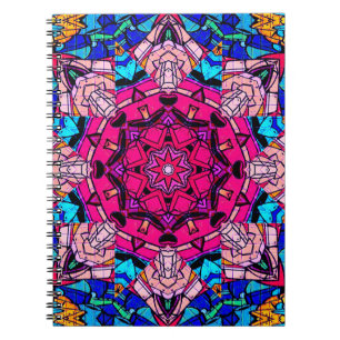 Mosaic Pink Mandala Floral Psychedelic Retro Notebook