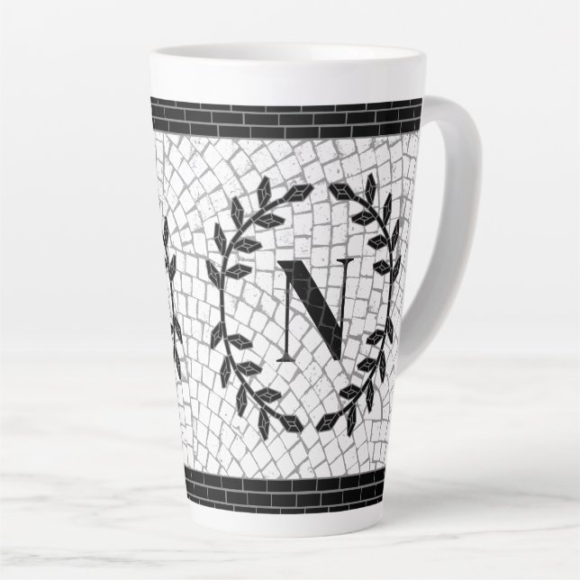 Mosaic Print Monogram Latte Mug (Right Angle)