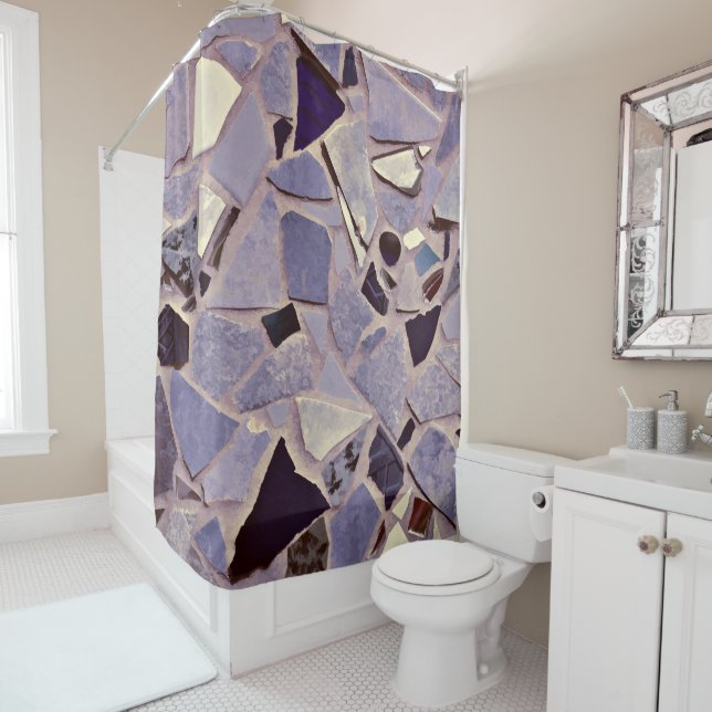 Mosaic Purple Lavender Modern Terrazzo Art Design Shower Curtain (In Situ)