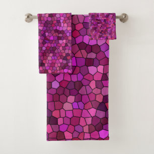Mosaic Purple Pink Bath Towel Set