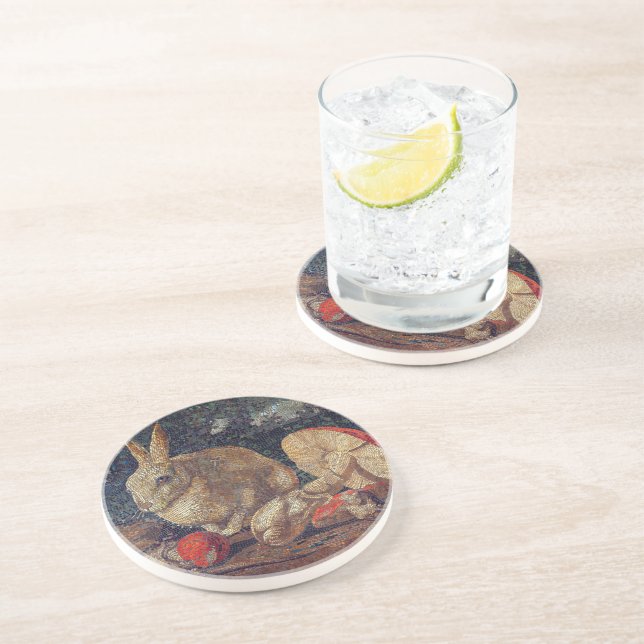Mosaic rabbit and mushroom nature vintage coaster (Side)