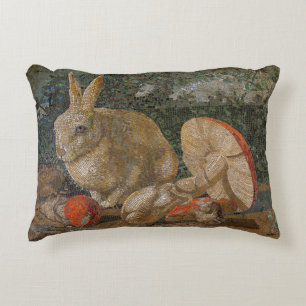 Mosaic rabbit and mushroom nature vintage decorative cushion
