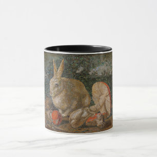 Mosaic rabbit and mushroom nature vintage mug