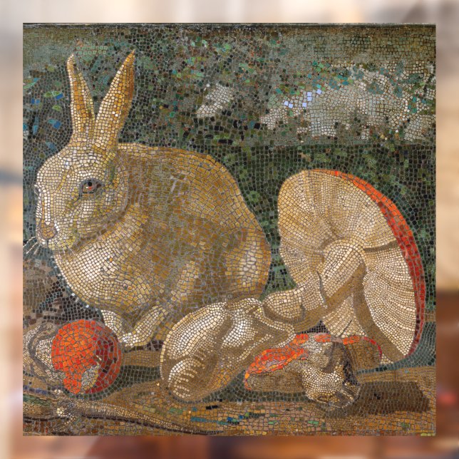 Mosaic rabbit and mushroom nature vintage  window cling (Sheet 2)