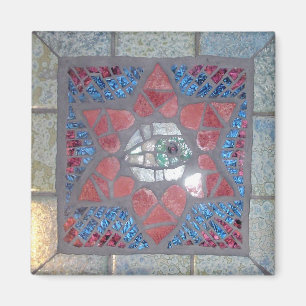 Mosaic Red Heart Star of David with Evil Eye Magnet