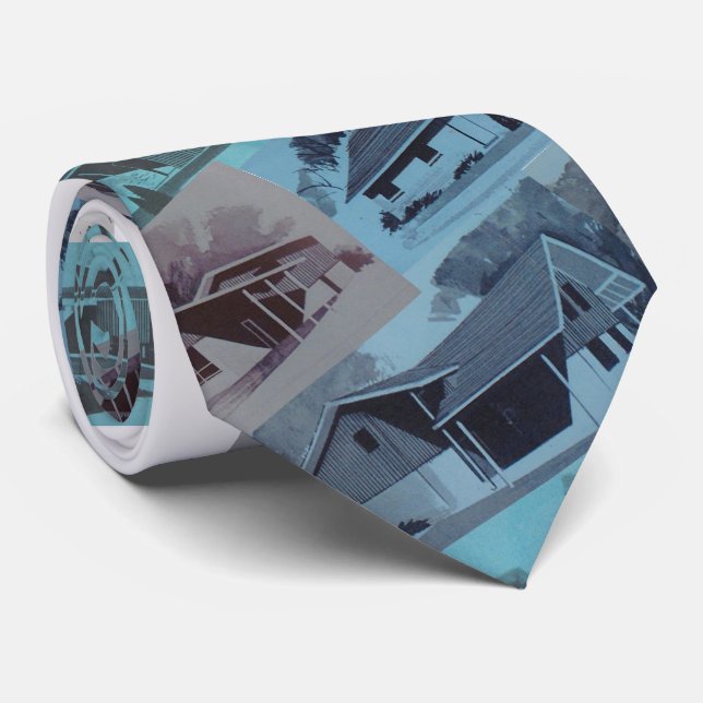 Mosaic Retro Modern Houses Tie (Rolled)