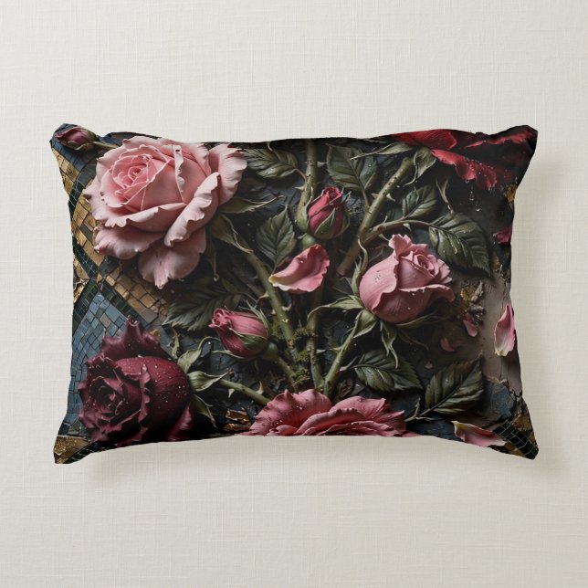 Mosaic Rose Throw Pillow (Front)