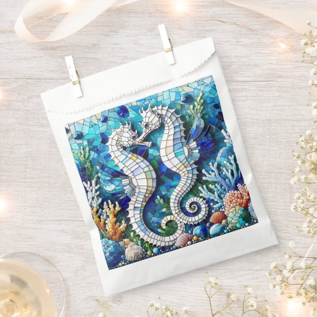 Mosaic Seahorses Romantic Beachy   Favour Bags (Clipped)