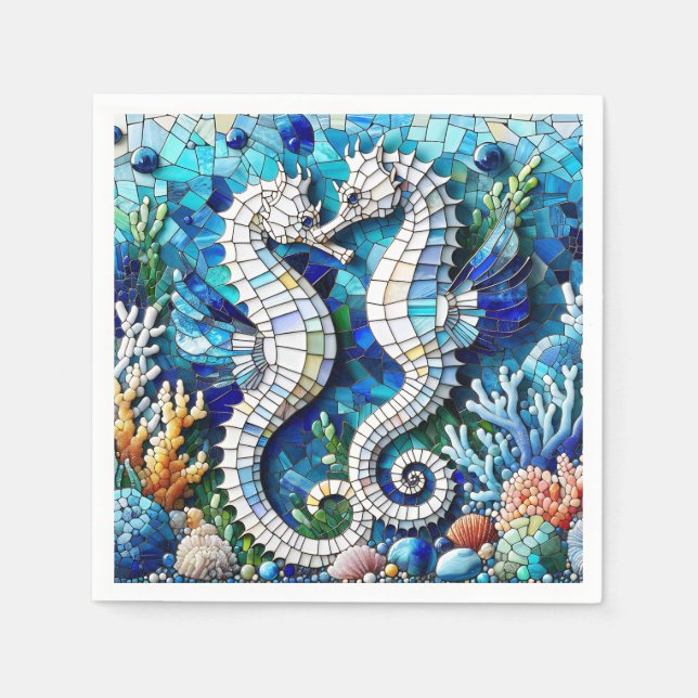 Mosaic Seahorses Romantic Beachy   Napkin (Front)
