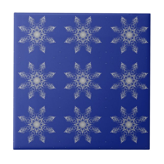 Mosaic silver stars indigo geometric decor kitty  tile (Front)