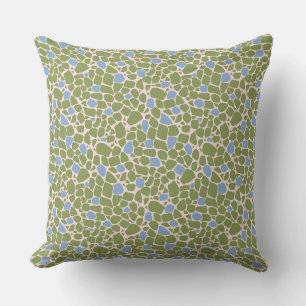 Mosaic small abstract pattern tiles green sky blue cushion
