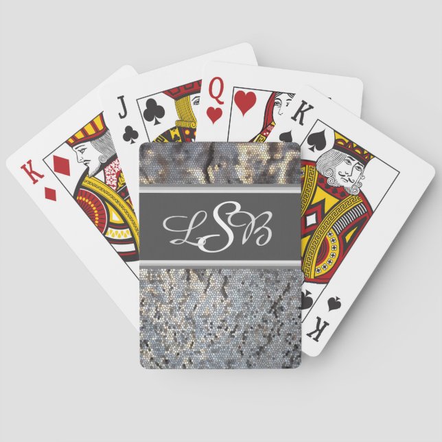 Mosaic Snakeskin Pattern Elegant Script Monogram Playing Cards (Back)