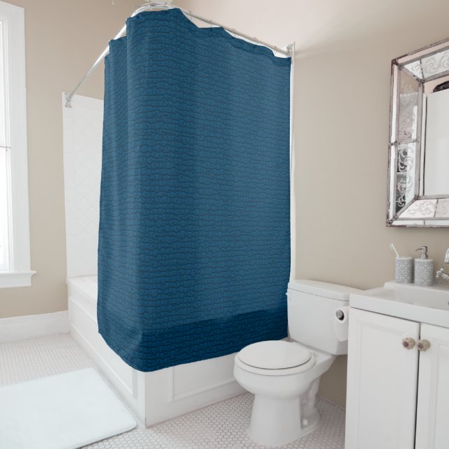 Mosaic Solid Blue Textured Pattern Shower Curtain (In Situ)