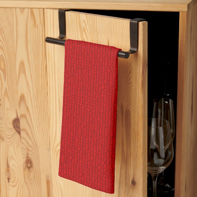 Mosaic Solid Red Textured Pattern Tea Towel (Thirds Fold)