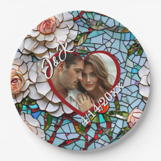 Mosaic Stained Glass and Tile Wedding Personalised Paper Plate