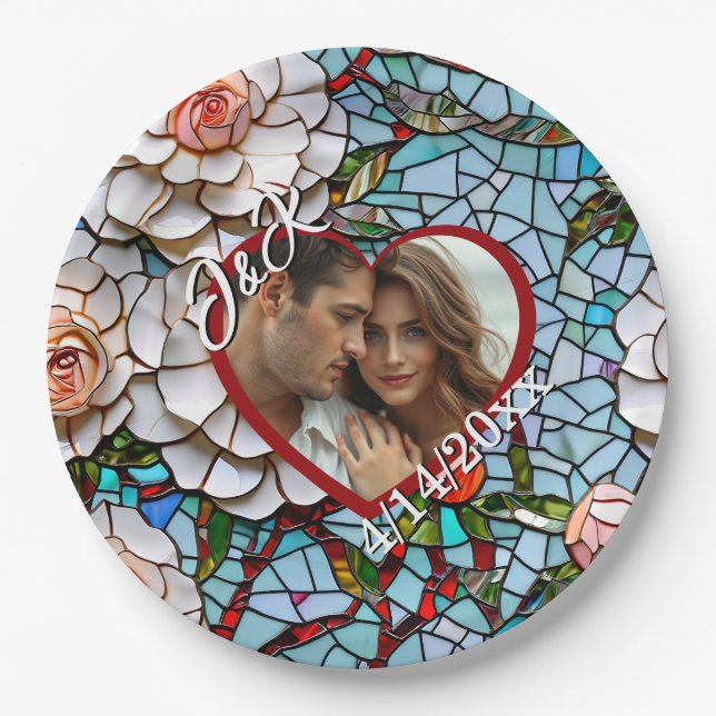 Mosaic Stained Glass and Tile Wedding Personalised Paper Plate (Front)