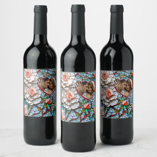 Mosaic Stained Glass and Tile Wedding Personalised Wine Label