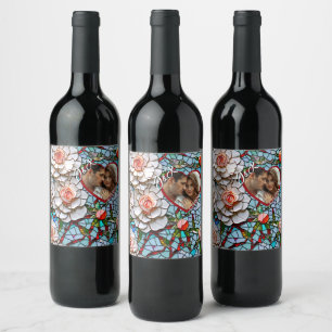 Mosaic Stained Glass and Tile Wedding Personalized Wine Label