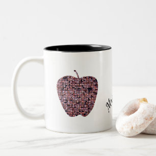 Mosaic Stained Glass Apple Teacher's Name Two-Tone Coffee Mug