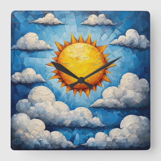 Mosaic stained glass landscape square wall clock (Front)